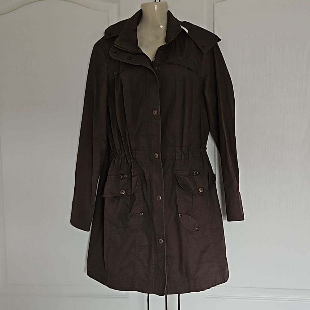 Canada C&A Women's Cotton Zip-Up Long Spring Jacket With Hoodie Small Brown